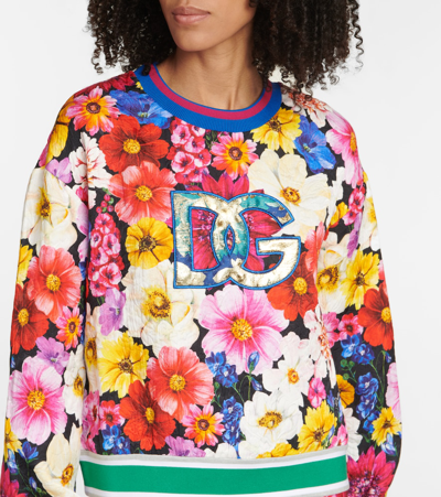 Shop Dolce & Gabbana Dg Floral Cropped Sweatshirt In Giardino Fdo.nero