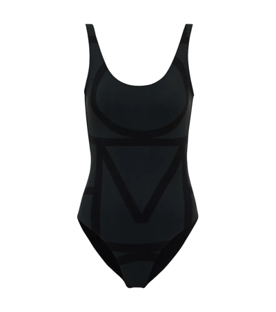 Shop Totême Logo Swimsuit In Black Monogram