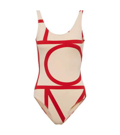 Shop Totême Logo Swimsuit In Cava Red