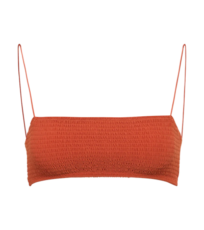 Shop Totême Smocked Bikini Top In Burnt Orange