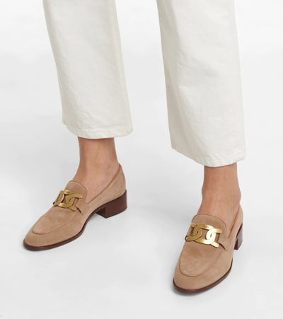 Shop Tod's Kate Suede Loafer Pumps In Brown