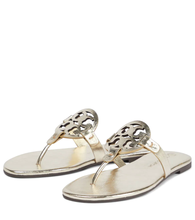 Shop Tory Burch Miller Leather Thong Sandals In Spark Gold