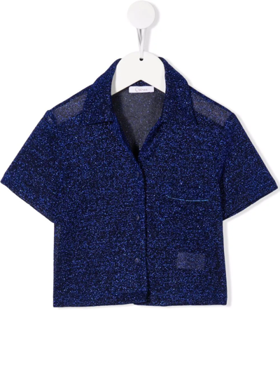 Shop Oseree Glittered Short-sleeved Shirt In Blue