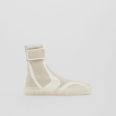 Shop Burberry Knitted Stretch Nylon Sub High-top Sneakers In Vanilla Beige