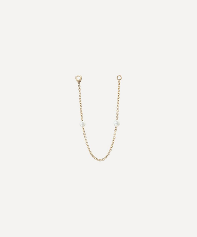 Maria Tash 14ct Double Pearl Chain Connecting Charm In Yellow