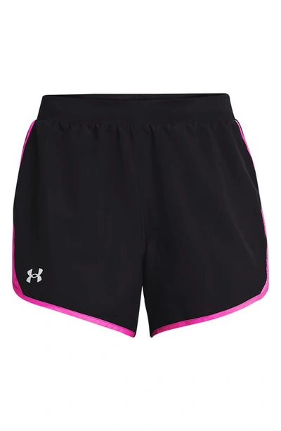 Shop Under Armour Fly By 2.0 Woven Running Shorts In Black / Meteor Pink