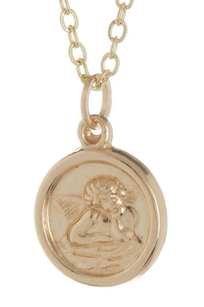 Shop Best Silver 14k Solid Gold Angel Medallion Pendant Necklace In Yellow Gold
