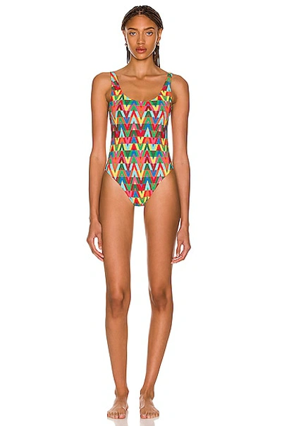 Shop Valentino Optical V One Piece Swimsuit In Multicolor