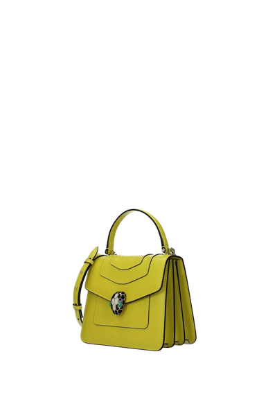 Shop Bulgari Handbags Serpenti Forever Leather Lemon In Yellow