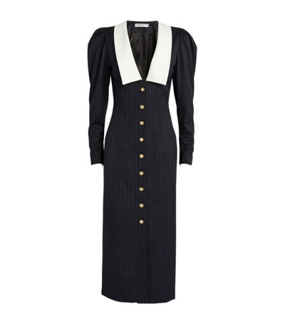 Shop Alessandra Rich Wool-blend Pinstripe Midi Dress In Navy