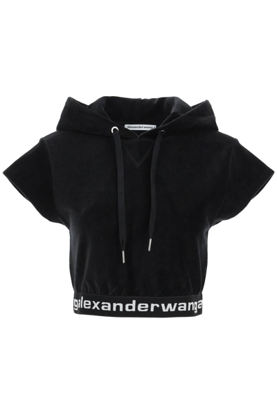 Shop Alexander Wang T By  Cropped Corduroy Hoodie In Black