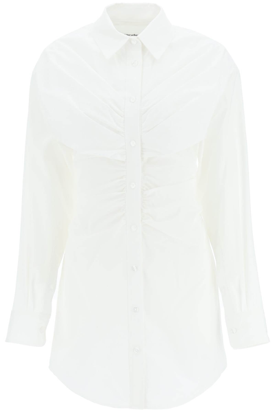 Shop Alexander Wang Draped Hourglass Mini Shirt Dress In White