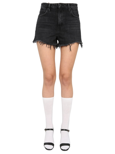 Shop Alexander Wang Frayed Denim Shorts In Black