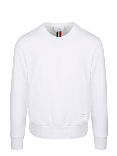Shop Thom Browne Stripe Detailed Crewneck Sweatshirt In White