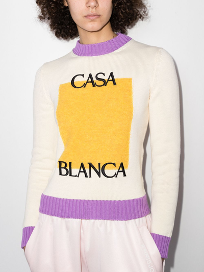 Shop Casablanca Logo-embroidered Colour Block Jumper In White