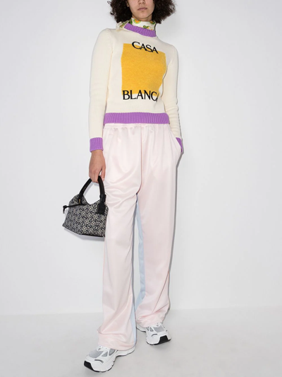 Shop Casablanca Logo-embroidered Colour Block Jumper In White