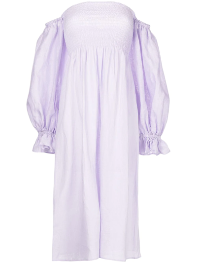Shop Sleeper Shirred Off-shoulder Dress In Purple