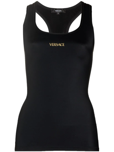 Shop Versace Logo-print Racerback Tank Top In Black
