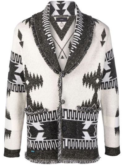 Shop Alanui Icon Jacquard Knitted Cardigan In Neutrals