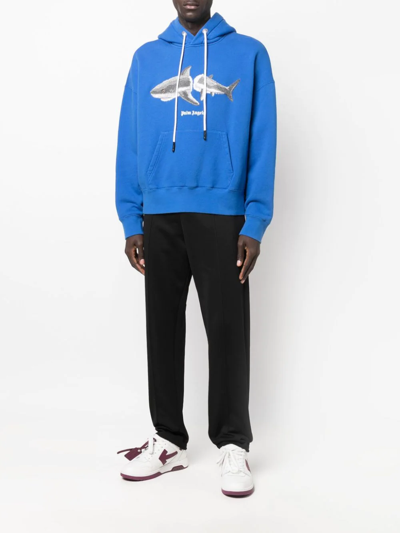 Palm Angels | Men Shark Embroidery Cotton Hoodie Blue M