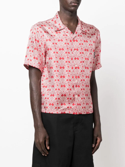 Shop Palm Angels Monogram-print Short-sleeved Shirt In Red
