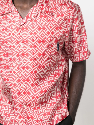 Shop Palm Angels Monogram-print Short-sleeved Shirt In Red