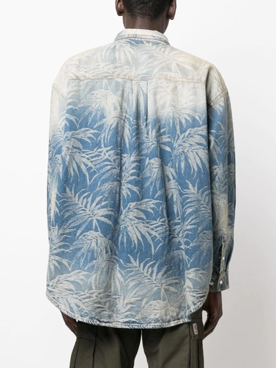 Palm Angels Palm-print Oversized Denim Shirt In Light Blue | ModeSens