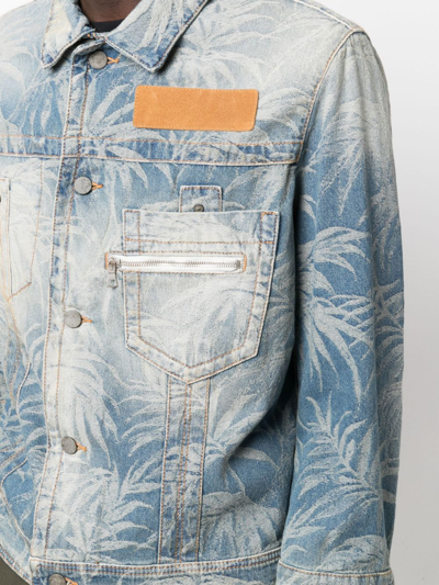 Shop Palm Angels Jungle-print Denim Jacket In Blue