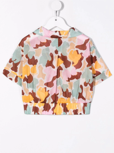 Palm Angels Camouflage-print Cropped Shirt In Neutrals