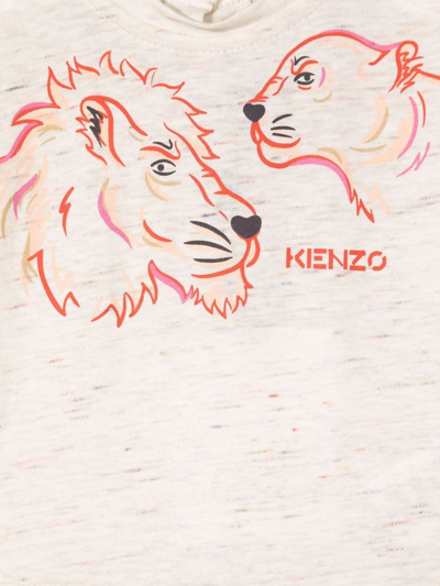 Kenzo Lion-print Knitted Romper In Neutrals