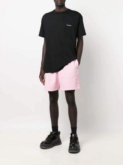 Shop Balenciaga Slogan-print Track Shorts In Pink