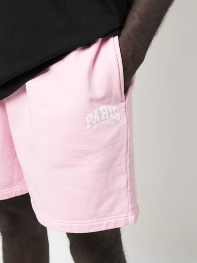 Shop Balenciaga Slogan-print Track Shorts In Pink