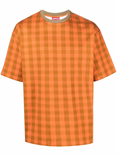 Shop Camper Check-print T-shirt In Orange