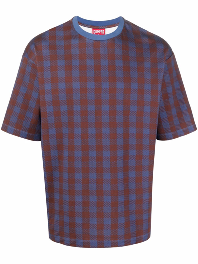 Shop Camper Check-print T-shirt In Blue