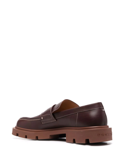 Shop Maison Margiela Contrast Stitched Loafers In Brown