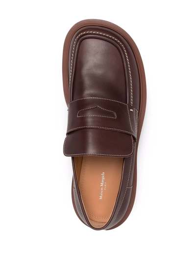 Shop Maison Margiela Contrast Stitched Loafers In Brown