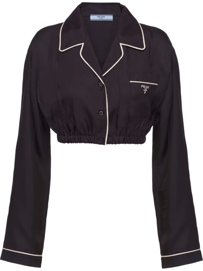 Shop Prada Cropped Silk Shirt In Black