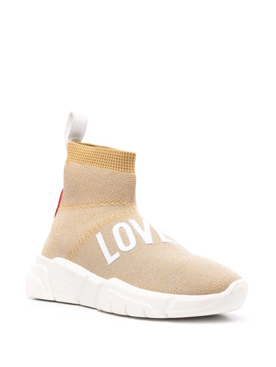 Shop Love Moschino Logo-print Sock-style Sneakers In Gold