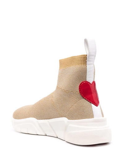 Shop Love Moschino Logo-print Sock-style Sneakers In Gold
