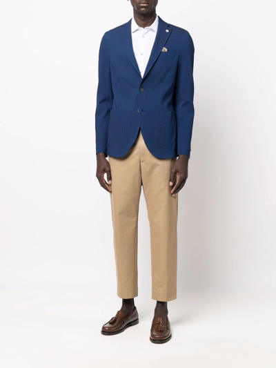 Manuel Ritz Textured Single-breasted Blazer In Blue