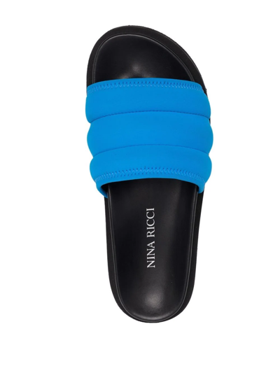 Shop Nina Ricci Quilted Two-tone Slides In Blue