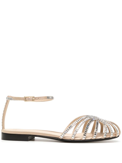 Shop Alevì Rebecca Crystal-embellished Sandals In Neutrals