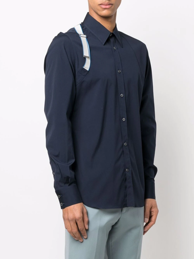 Shop Alexander Mcqueen Long-sleeve Harness-detail Shirt In Blue
