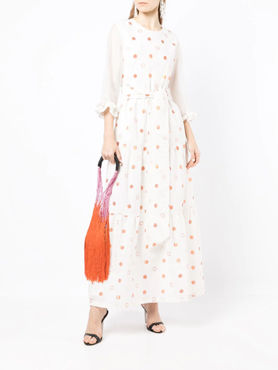 Shop Baruni Polka-dot Pattern Tiered Gown In White