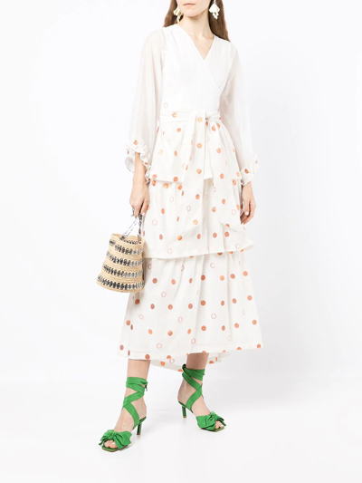 Baruni Polka Dot Pattern Evening Gown In White