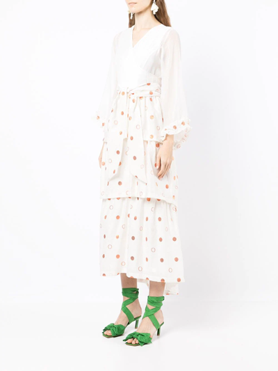 Baruni Polka Dot Pattern Evening Gown In White