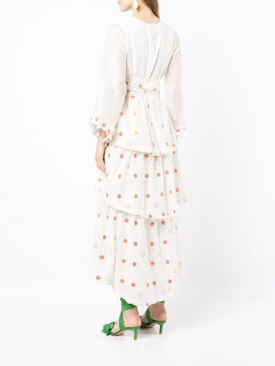 Baruni Polka Dot Pattern Evening Gown In White