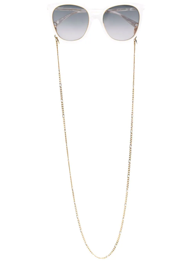 Shop Gucci Round-frame Chain Sunglasses In White