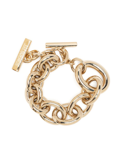 Shop Jacquemus Oversized Chain T-bar Bracelet In Gold