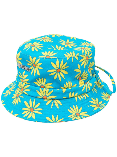 Shop Jacquemus Floral-print Cotton Bucket Hat In Blue